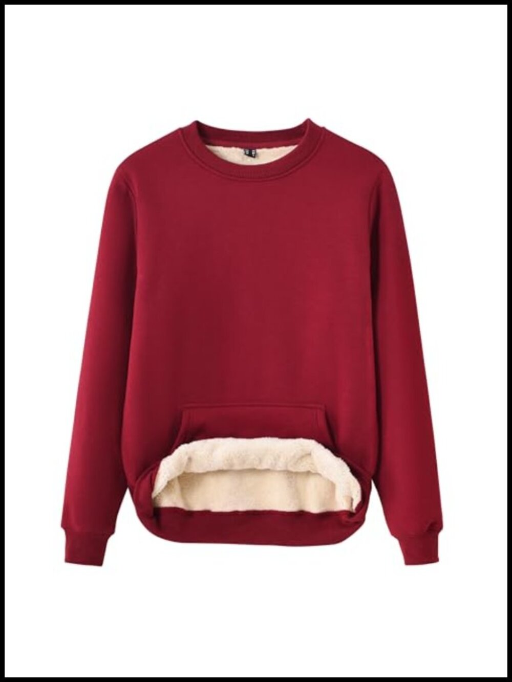 Sherpa Lined Cotton Blend Sweatshirt Kangaroo Pocket Crew Neck Winter Pullover